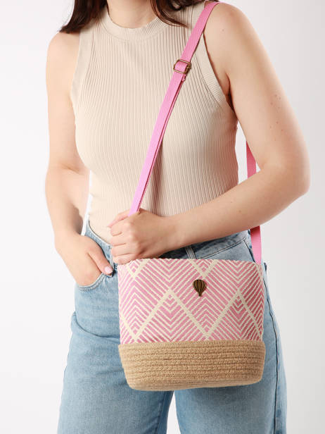 Shoulder Bag Quadrille Burlap Le voyage en panier Pink quadrille PM766 other view 1