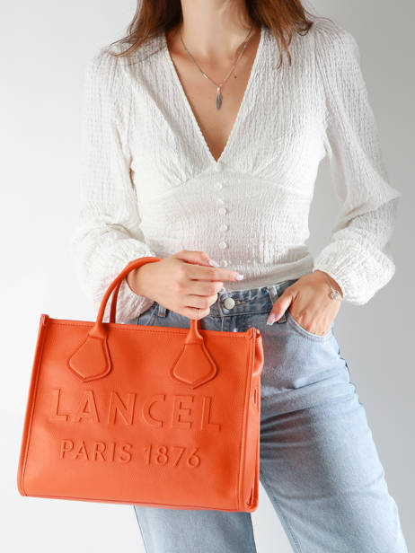 Medium Leather Jour Tote Bag Lancel Orange jour A12996 other view 1