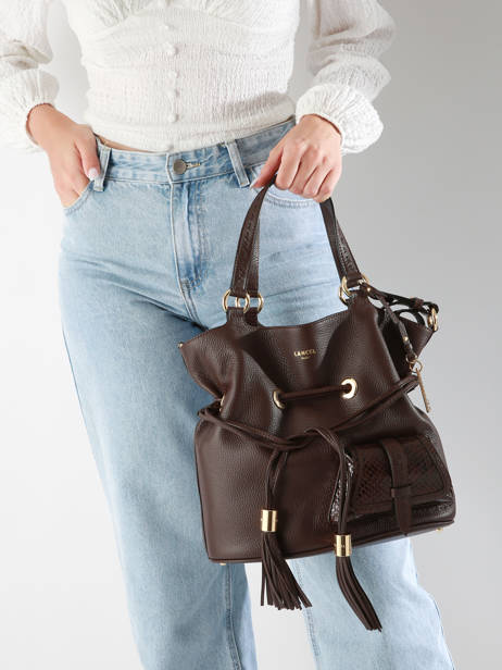 Medium Leather Bucket Bag Premier Flirt Python Lancel Brown premier flirt A10529 other view 1