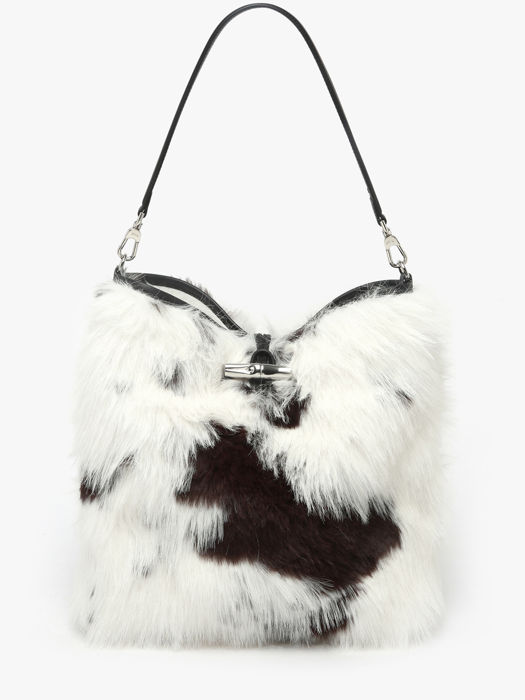 Longchamp Roseau toile fourrure Hobo bag White