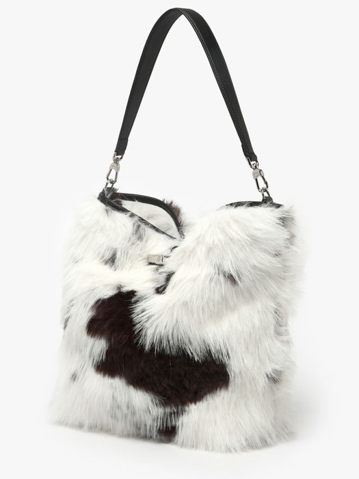 Longchamp Roseau toile fourrure Hobo bag White