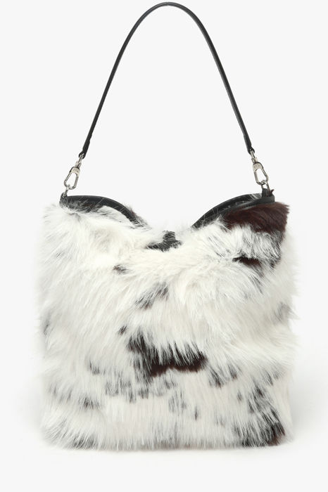 Longchamp Roseau toile fourrure Hobo bag White