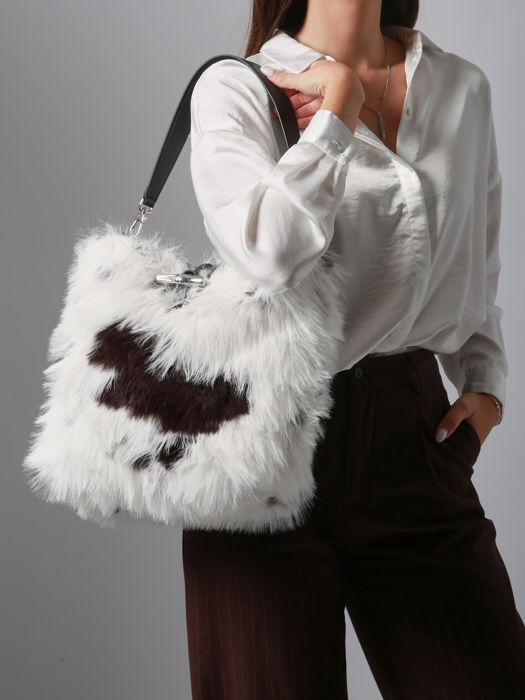 Longchamp Roseau toile fourrure Hobo bag White