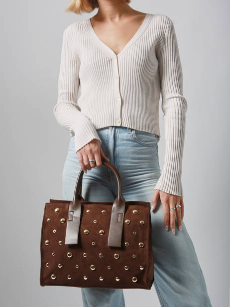 A4 Size Satchel Stud David jones Brown stud CM7868 other view 1