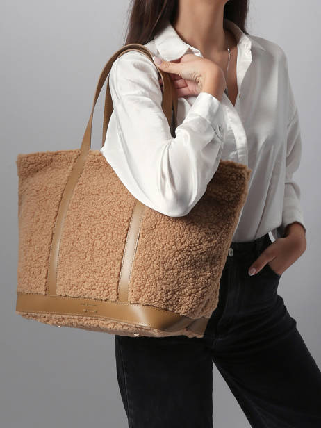 Large Shearling Leather Le Cabas With Zip Vanessa bruno Beige cabas 15V40409 other view 1