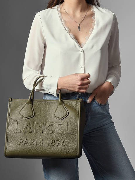 Medium Leather Jour Tote Bag Lancel Green jour A12996 other view 1