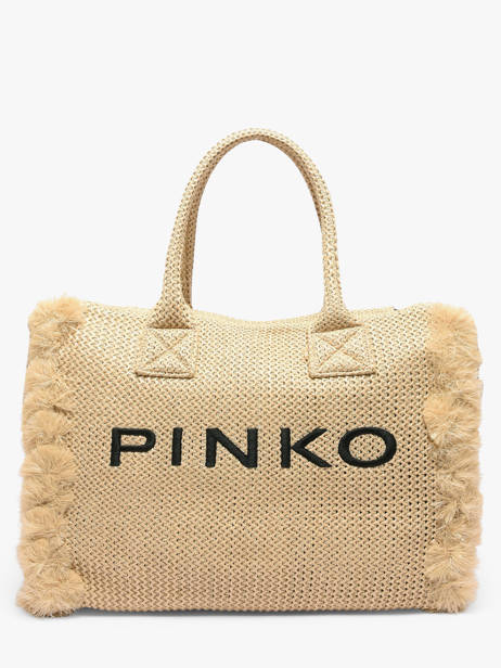 Satchel Logo Shopper Raphia Pinko Beige logo shopper 6673A39Y