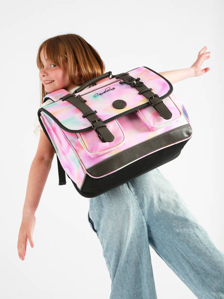 Satchel For Kids 3 Compartments Cameleon Pink vintage fantasy CA41 other view 2