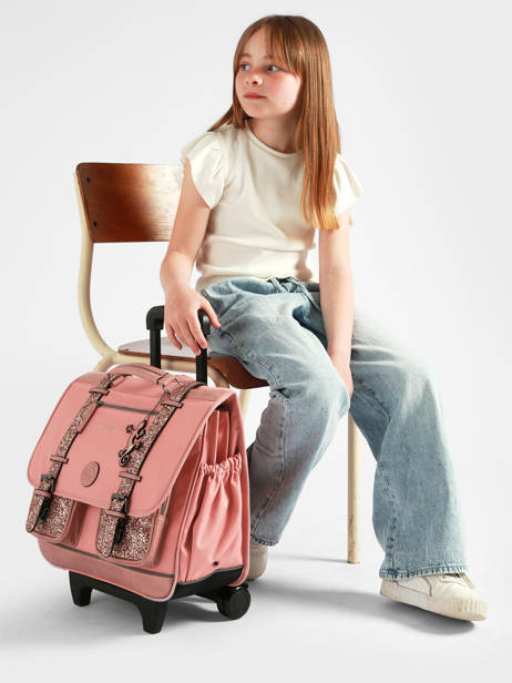 3-compartment Wheeled Satchel Cameleon Pink vintage fantasy CR41 other view 1