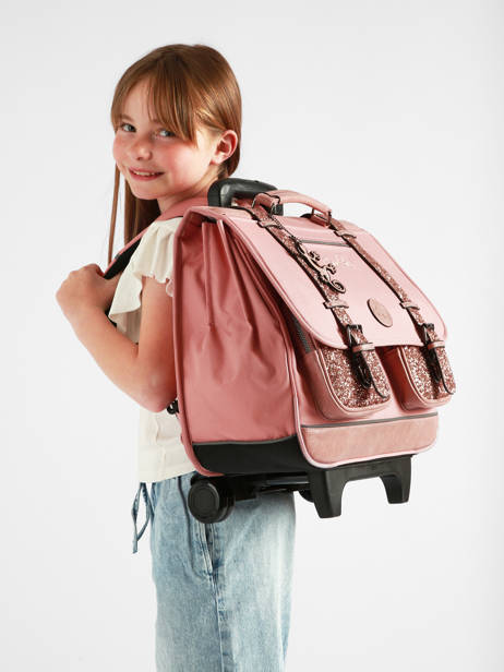 3-compartment Wheeled Satchel Cameleon Pink vintage fantasy CR41 other view 2
