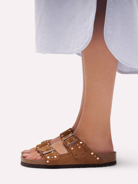 Slippers Arizona Rivet In Leather Birkenstock Brown accessoires 1031731 other view 1
