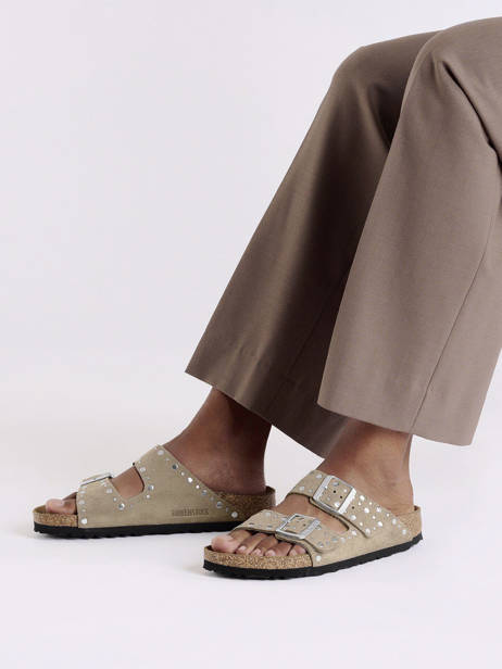 Slippers Arizona Rivet In Leather Birkenstock Beige accessoires 1029390 other view 1