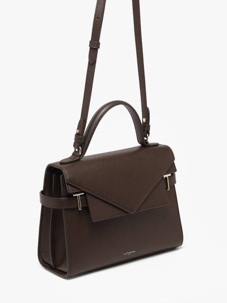 Sac Bandoulière M Double Rabat Emilie Cuir Grainé Le tanneur Marron emily TEMI1014 vue secondaire 2