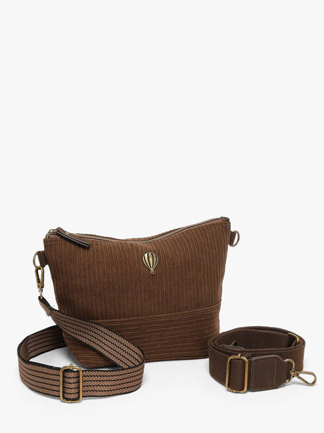 Sac Bandoulière Velours Le voyage en panier Marron velours AHP304 vue secondaire 1